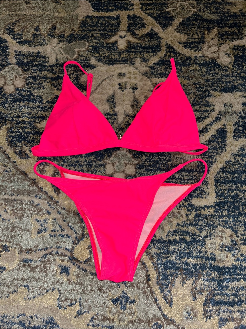 SHEIN Hot Neon Pink Triangle Bikini Set